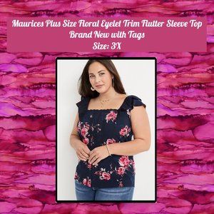Maurices Plus Size Floral Eyelet Flutter Sleeve Top 3X
